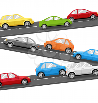 Multicolored Cars on Road. Transport Background