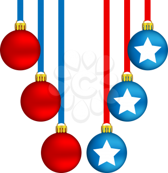 Six Christmas balls in US national colors
