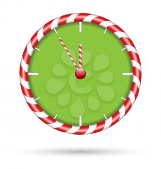 Candy cane clock already midnight isolated on white background