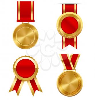 Golden Premium Quality Best Labels Medals Collection Isolated on White Background