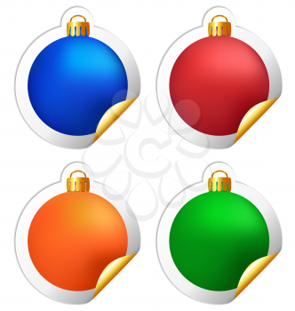 Four multicolored Christmas balls stickers isolated on white background