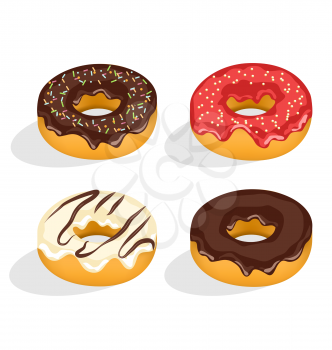 Four donuts with glazed isolated on white background