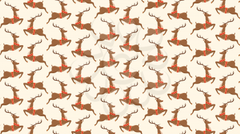 Seamless Christmas Pattern with Santa Reindeers Isolated on Beige Background
