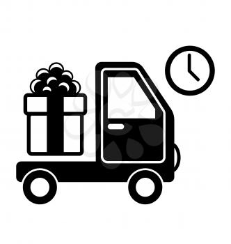 Christmas Shopping Delivery Car with Gift Box Flat Black Pictogram Icon Isolated on White Background