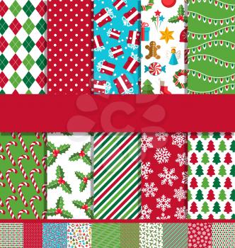 Set of 10 Seamless Bright Fun Christmas Patterns