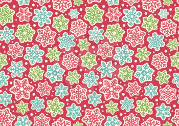 Bright Fun Seamless Christmas Winter Pattern with Snowflakes Isolated on Pink  Background