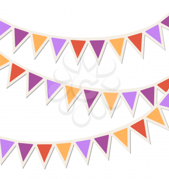 Set of multicolored flat buntings garlands isolated on white background
