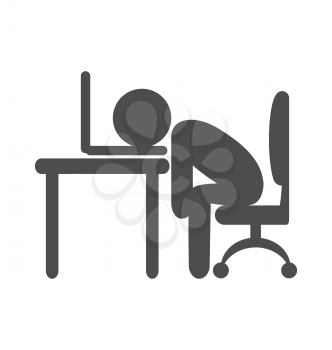 Business office tired worker flat icon pictogram isolated on white background