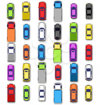 Multicolored car collection with shadow isolated on white background