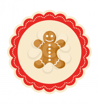 Christmas Winter Lacy Label Icon with Gingerbread Man on Isolated White Background