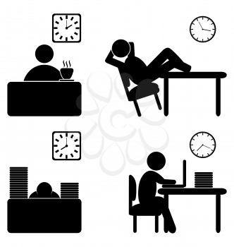Set of business office work process flat icons isolated on white 
