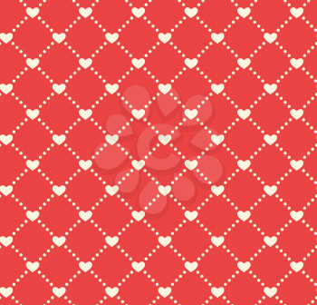 Seamless Festive Love Abstract Pattern with Hearts on Red Background