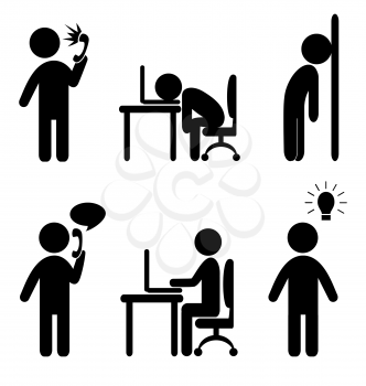 Set of business office situation flat icons isolated on white background