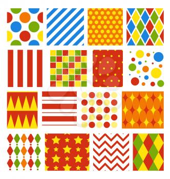 Set of Seamless Carnival Circus Bright Festive Patterns