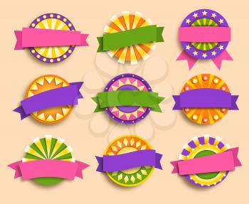 Carnival Festive Labels Signs Icons Collection Isolated on Beige Background