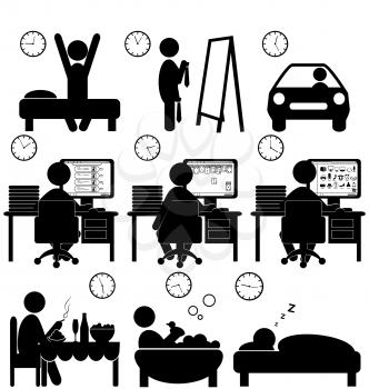 Set of flat situation icons with lazy worker isolated on white background