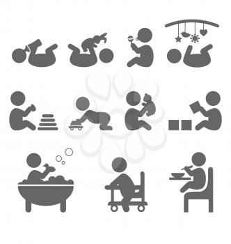 Baby action flat icons isolated on white background