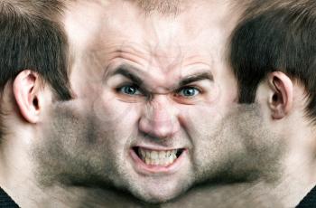 A panoramic face of very angry man