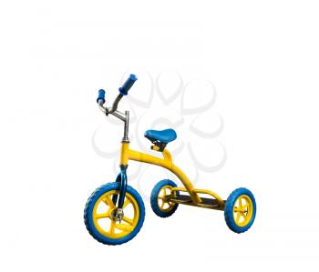 Vintage yellow kid's bicycle isolated on white
