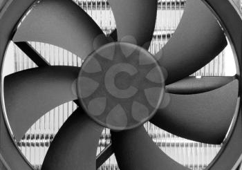 Fan blades of computer processor cooler. Close-up view