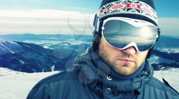 Mountain-skier weared sport goggle closeup