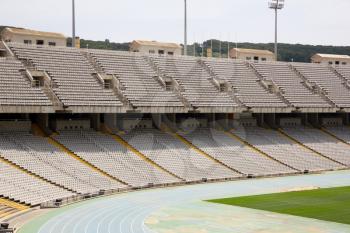 Tribunes of abandoned olympic stadium in Barcelona, Spain