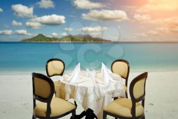 Beach romantic dinner serving table