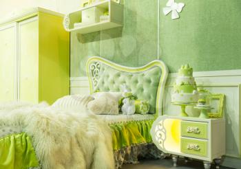 Nice luxury light bedroom in green tone