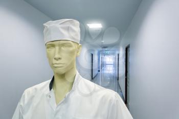 Close up of mannequin in the doctor costume in hospital