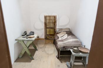 Inside prison cell. Interior of old prison cell.