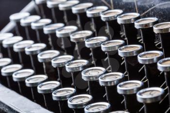 Vintage typewriter keys closeup image. Old type writer buttons macro photo