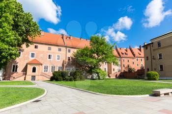 Wawel castle tower, Krakow, Poland. European town with ancient architecture buildings, famous place for travel and tourism