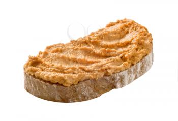 Slice of bread with savory spread - cutout