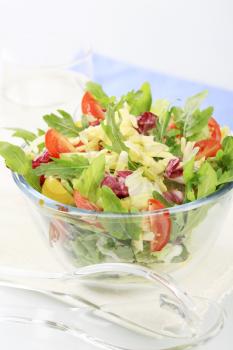 Bowl of spring salad sprinkled with grated cheese