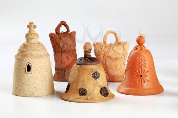 Variety of handmade ceramic bells - studio
