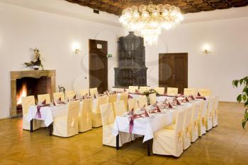 Tables set for a festive dinner - Interior of a manor house