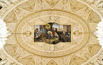Ornate ceiling with fresco - view from below