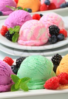 Assorted ice cream with fresh fruit