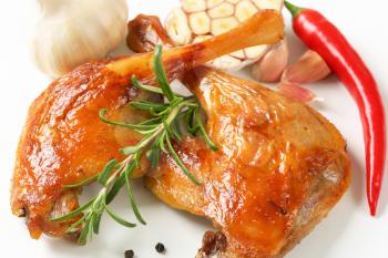 Roast duck legs and other ingredients