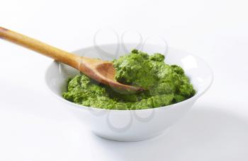 Bowl of homemade spinach puree