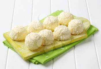 White chocolate snowball truffles rolled in coconut