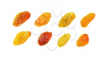 variety of raisins isolated on white background
