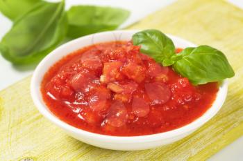 bowl of tomato-based dipping sauce or pasta sauce