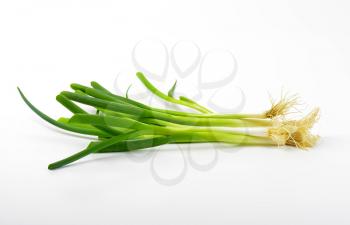 Spring onions (scallions) on white background