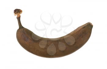 brown overripe banana on white background