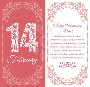 Elegant greeting postcard. 14 February. The figures from a floral ornament There is a place for text