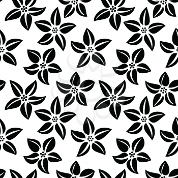 Seamless pattern with black flowers on a white background
