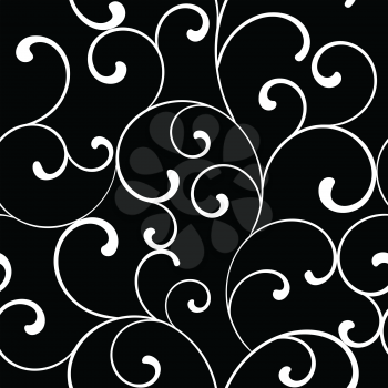 Seamless pattern with white swirls on a black background