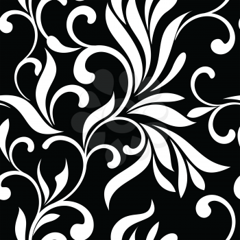 Seamless pattern with white swirls on a black background