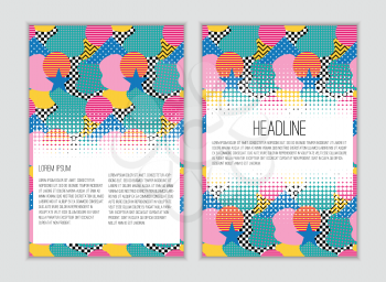 Brochure layout template flyer design. Abstract background in Memphis style of 80-90.